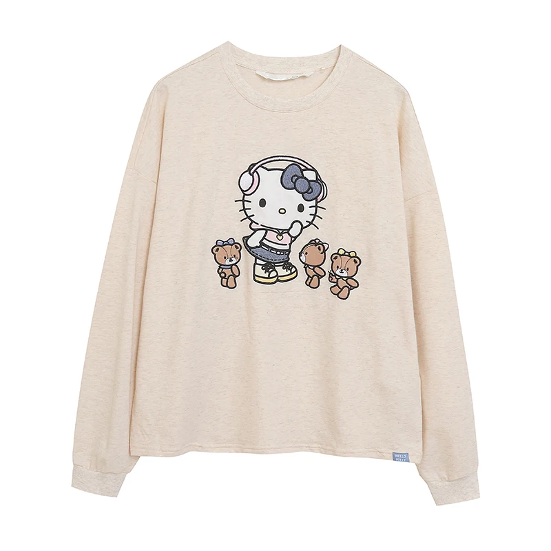 

Fashionable Cartoon Embroidery Loose Fit Comfortable Breathable Long Sleeve Sweatshirt Casual Versatile round Neck Thin Style