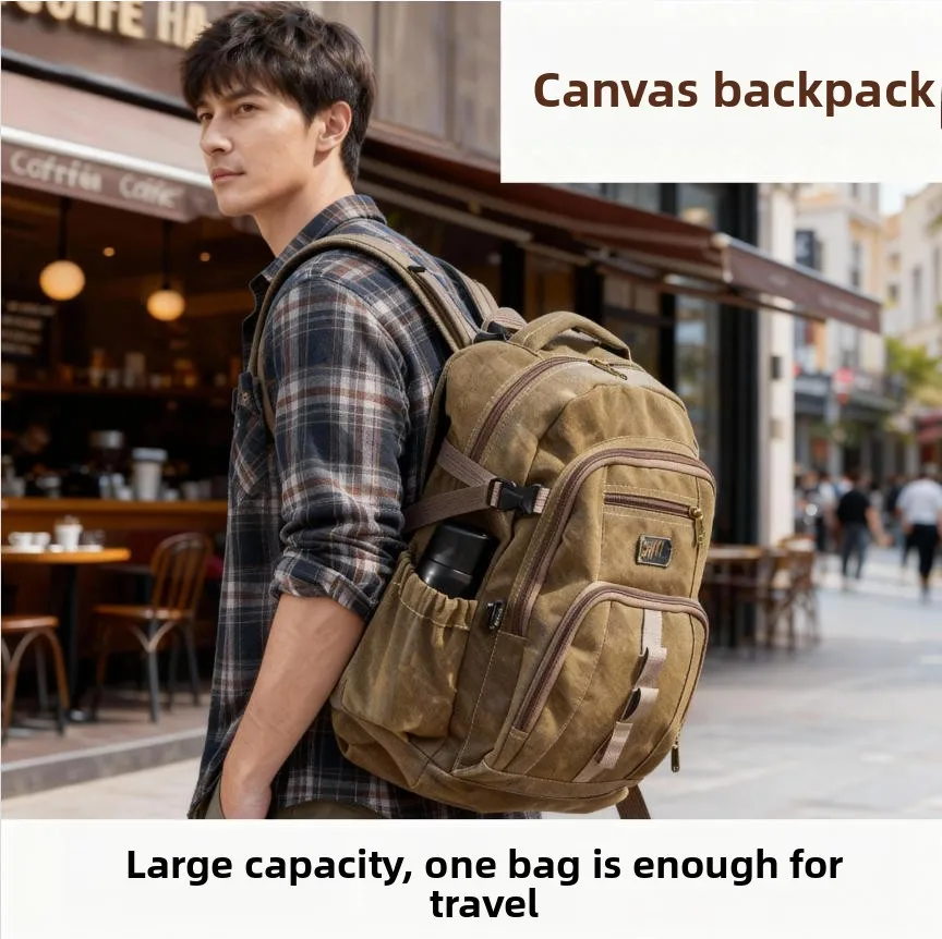 

Thickened Canvas Double Shoulder Backpack Business Traveling Climbing 50L 70L Large Capacity Men's Work Traveling Backpack