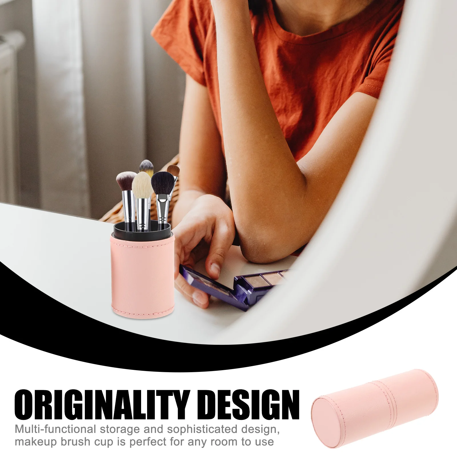 

Makeup Brush Holder PU Sturdy Sophisticated Makeup Organizer Pen Holder Desktop Storage for Dressing Table