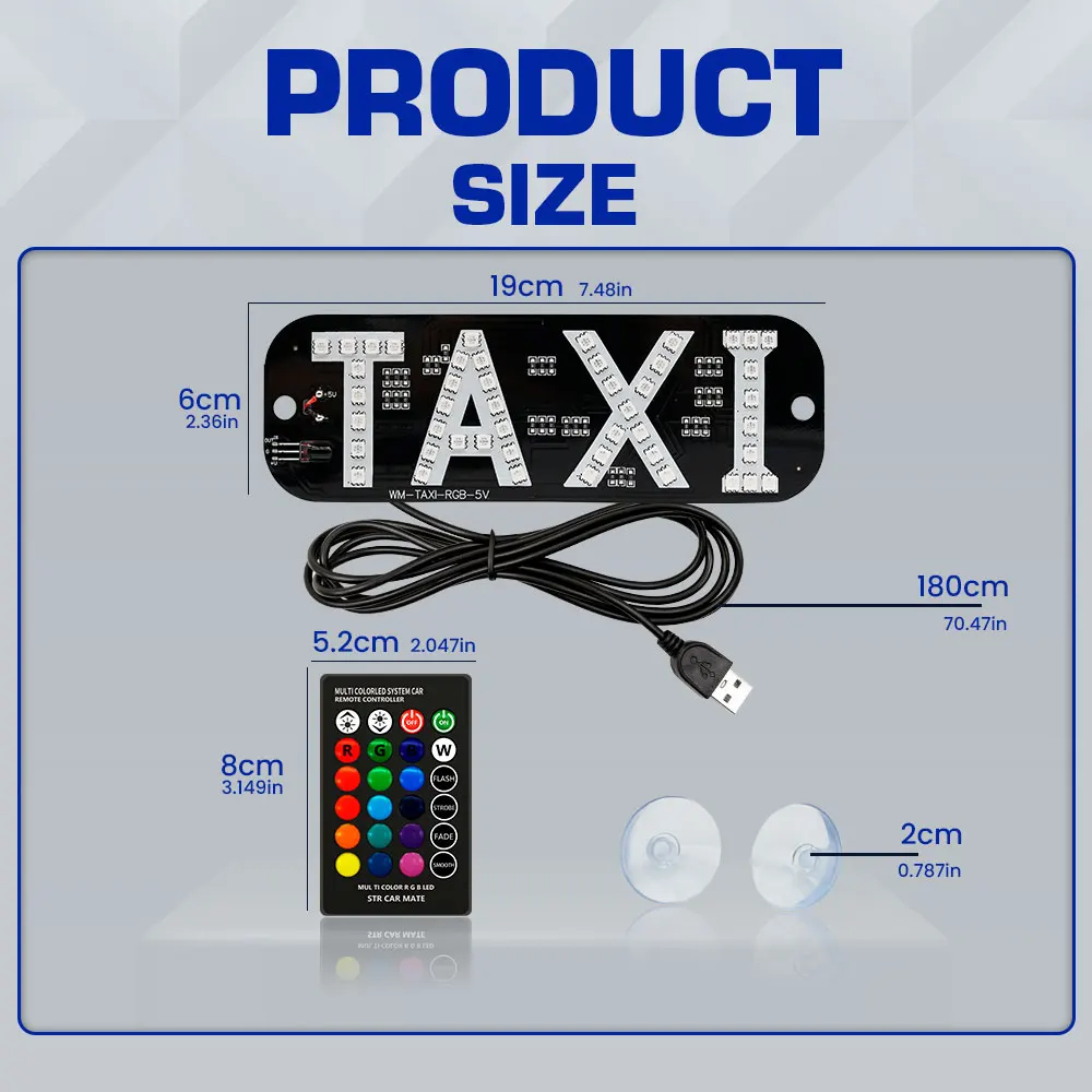 1set RGB LED Sign Decor,colorful Taxi Flashing Hook on Car Window with USB Inverter Taxi Light