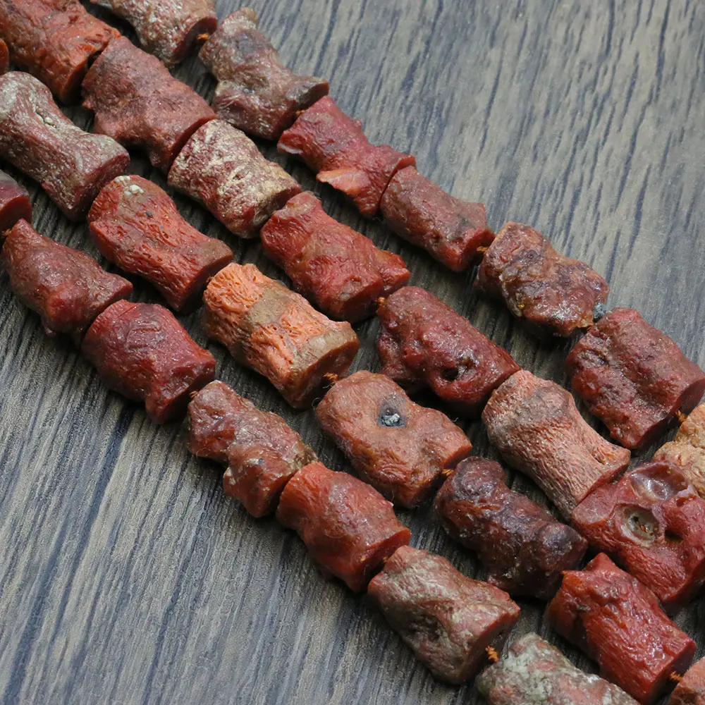 APDGG Natural Red Orange Coral Branch Bamboo Nugget Real Gems Loose Beads 16