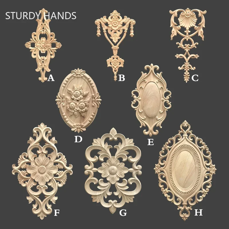 

Long strip Carving Natural Wood Appliques For Furniture Cabinet Unpainted Wooden Mouldings Decal Vintage Decoration Accessories