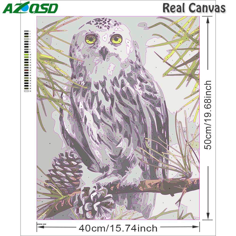 AZQSD Paint By Number Canvas Painting Kits Owl DIY Unframe Acrylic Paint Adult Coloring By Numbers Animal Handpainted Gift