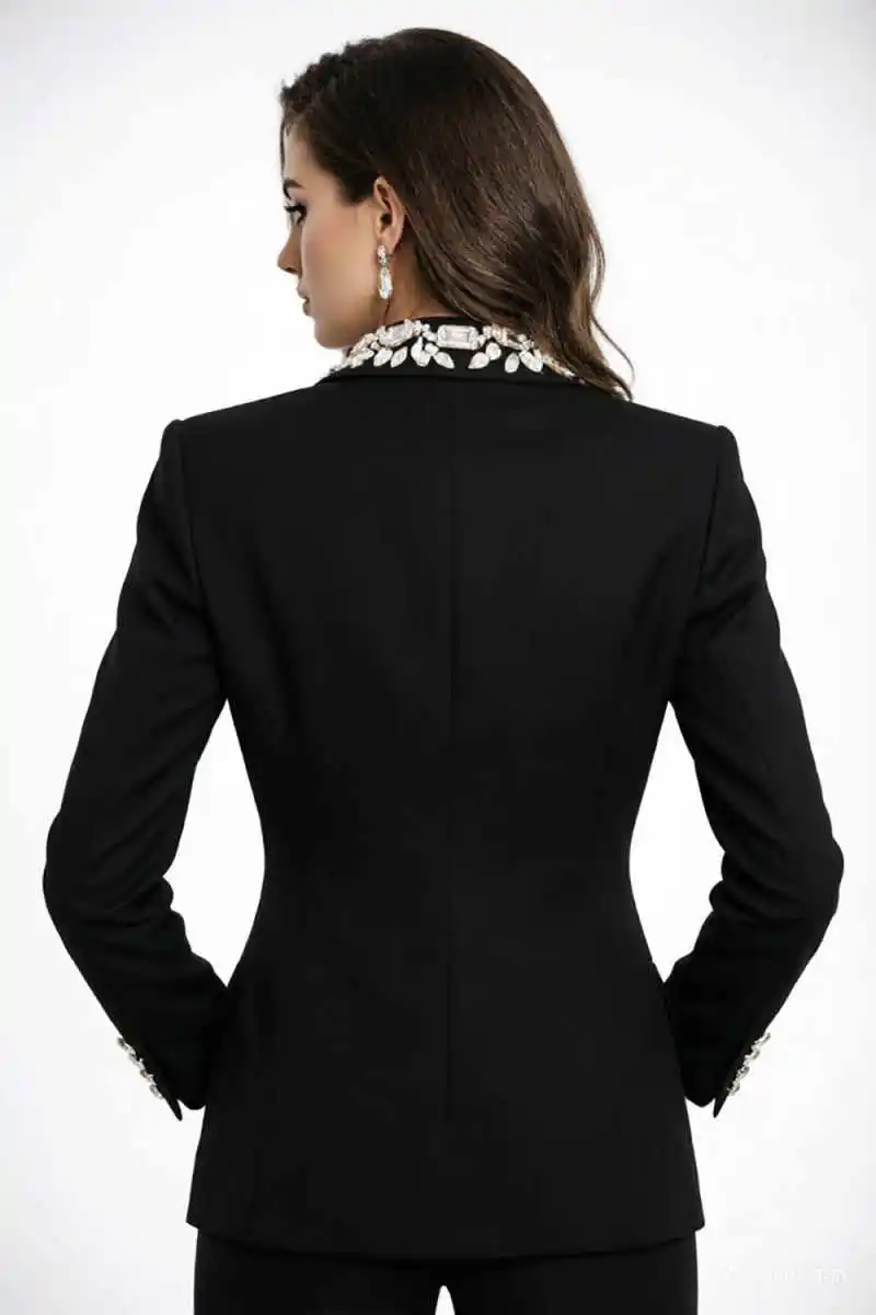 

Crystal Women Wedding Tuxedos Female Sexy Clothing Jacket Lady Birthday Party Blazer Customized 2 Pieces