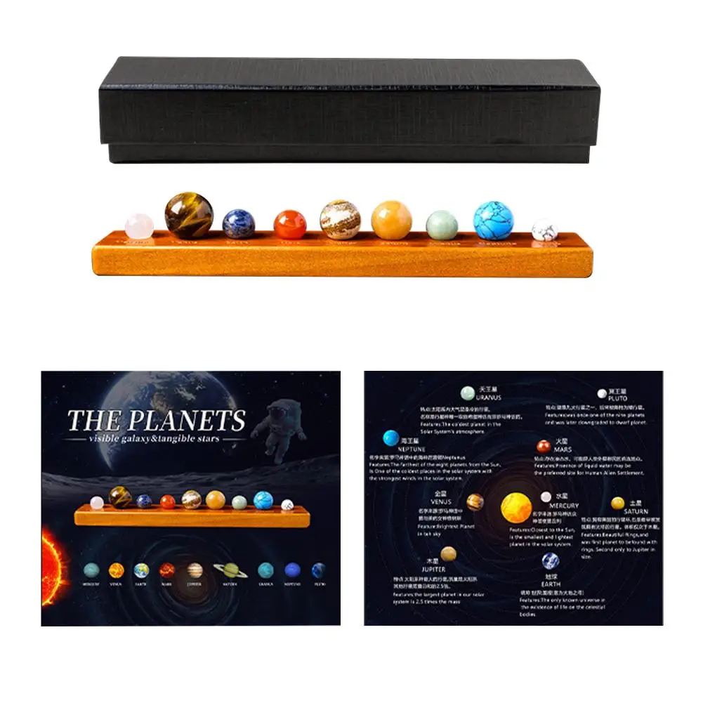 Solar System Nine Planets Ornament Natural Crystal Mineral Specimens Planet Model Astronomy Enlightenment Toy Desktop Decoration