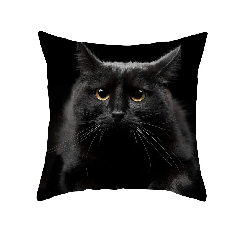 45X45CM Black Cat Pillowcases Polyester Home Cute Kitty Animal Lover Cushion Cover Funny  Decoration Pillow