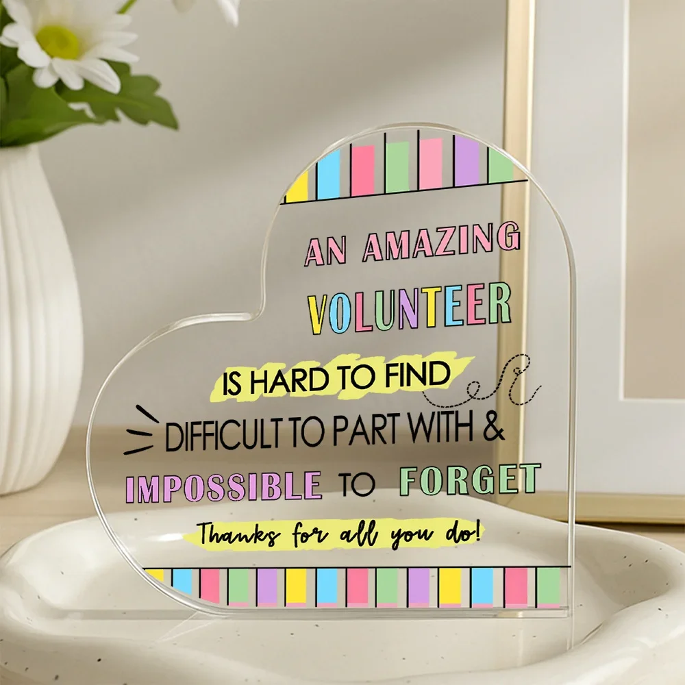 CIFBUY Heart Acrylic Volunteer Thank You Plaque, Inspirational Desktop Decor for Home Office, Appreciation Gift for Women