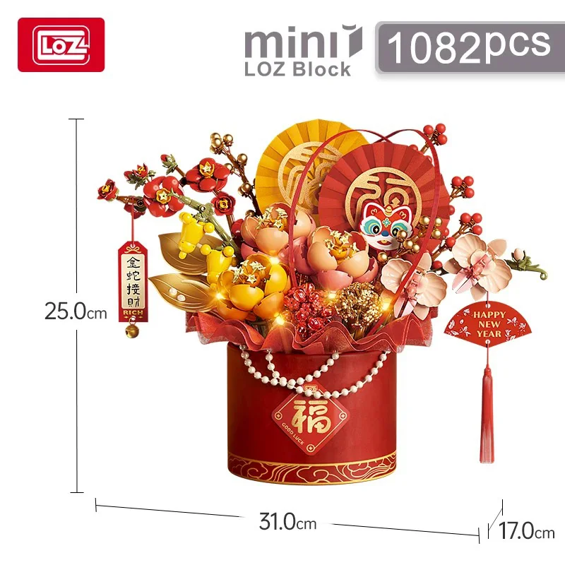 LOZ-1965 Chinese New Year rose building block toy flower living room decoration flower bouquet decoration Christmas gift