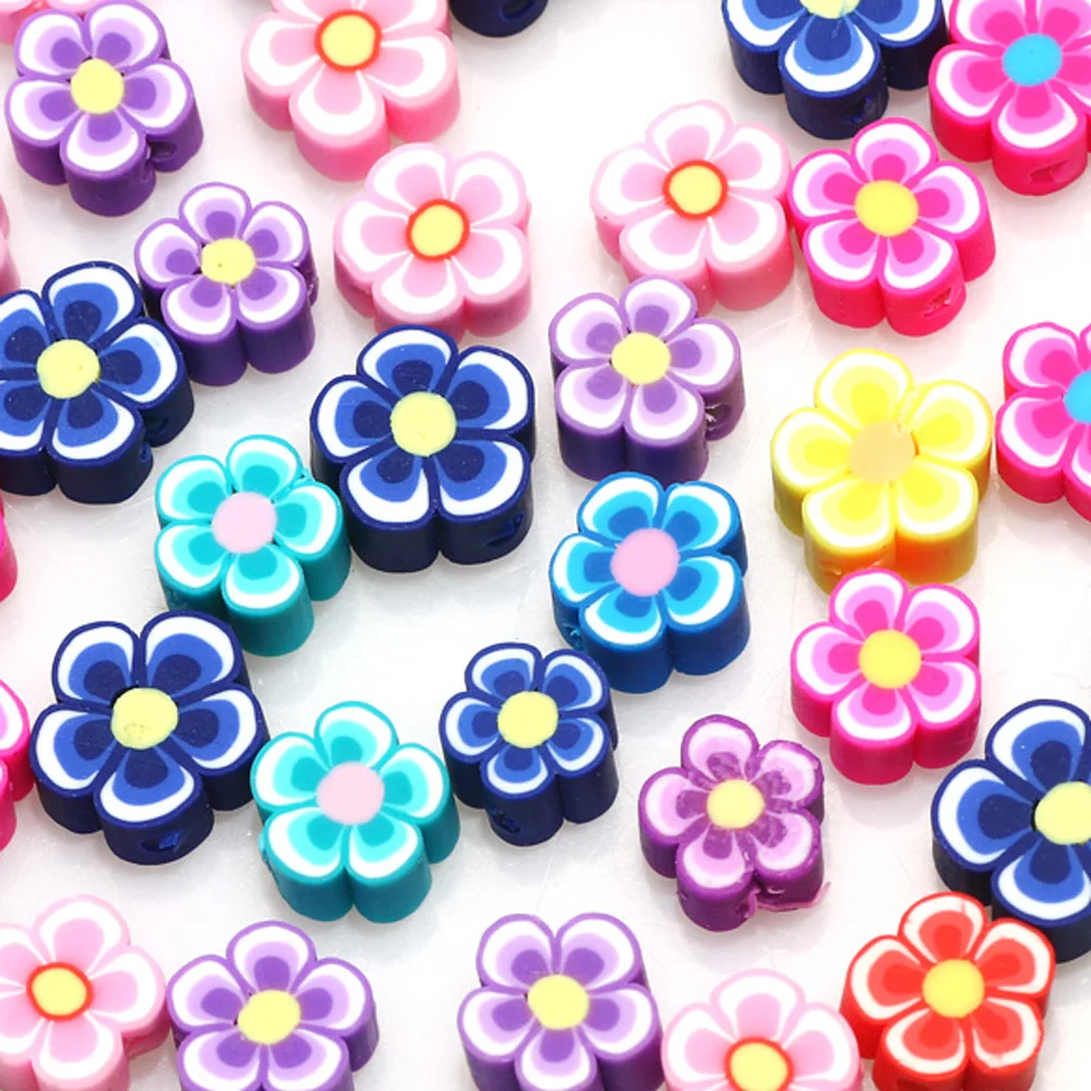100 stücke 10mm gemischte Blumen Polymer Clay Perlen für DIY Armband Halskette Klein unternehmen Schmuck machen handgemachte Bastel bedarf