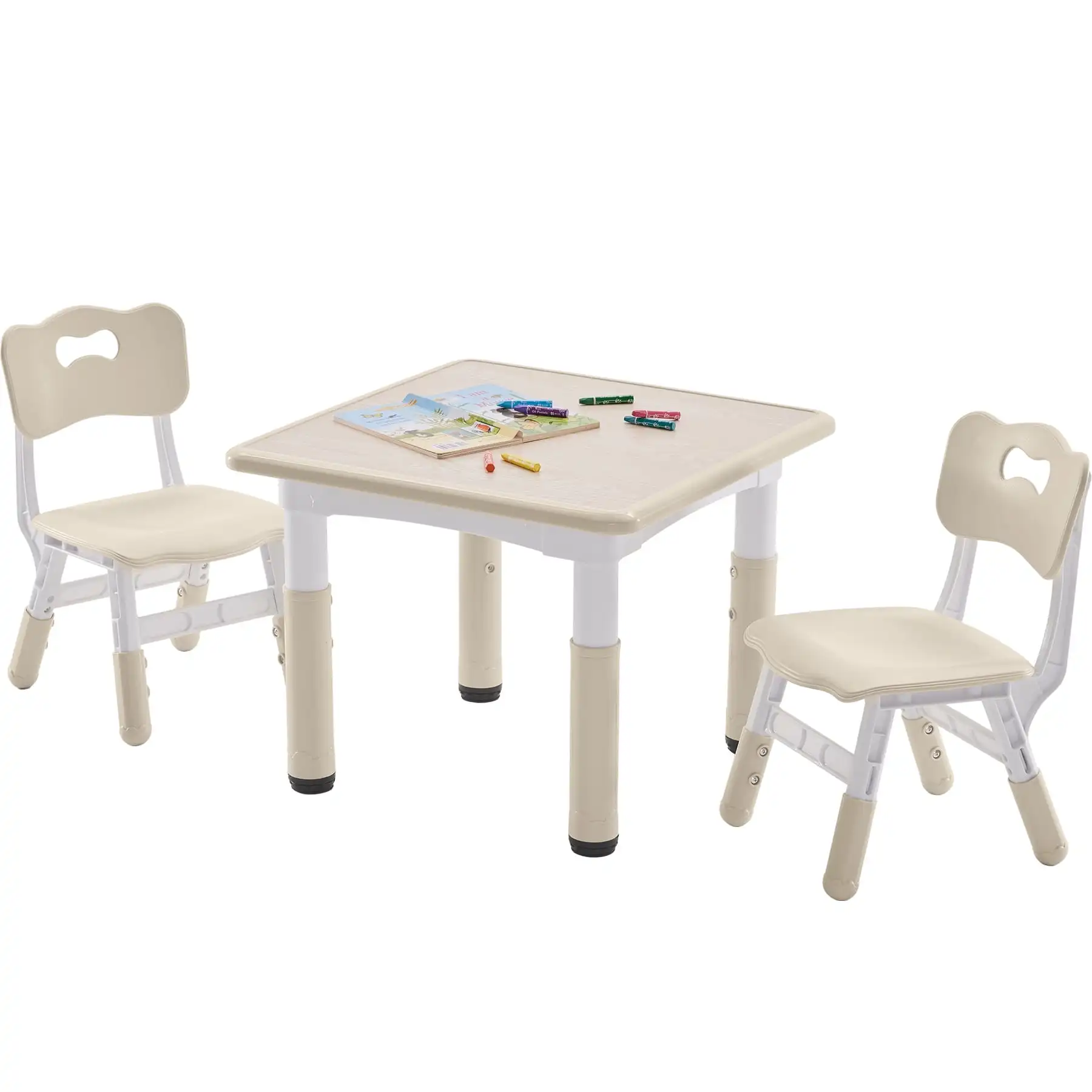 

Kids Table and 2 Chairs Set, Height-Adjustable Toddler Table and Chairs Set with Graffiti Desktop, 23.6''L x 23.6''W Children