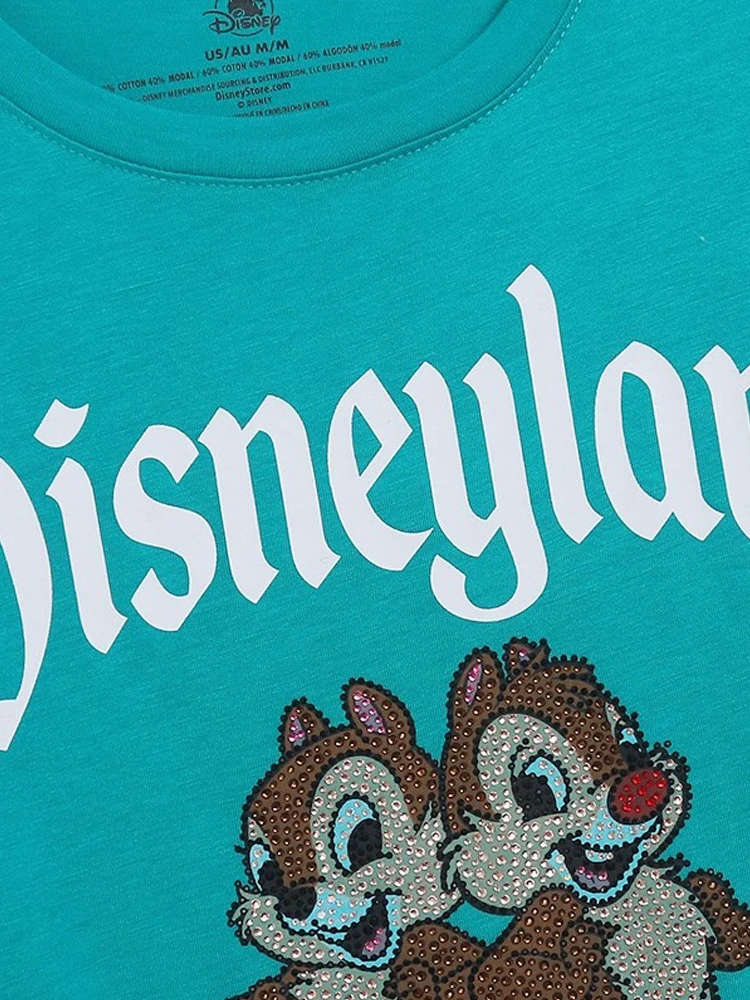 ديزني لاند والت ديزني العالم رقاقة آن ديل الكرتون طباعة الماس تي شيرت المرأة عادية قصيرة الأكمام س الرقبة البلوز المحملة القمم