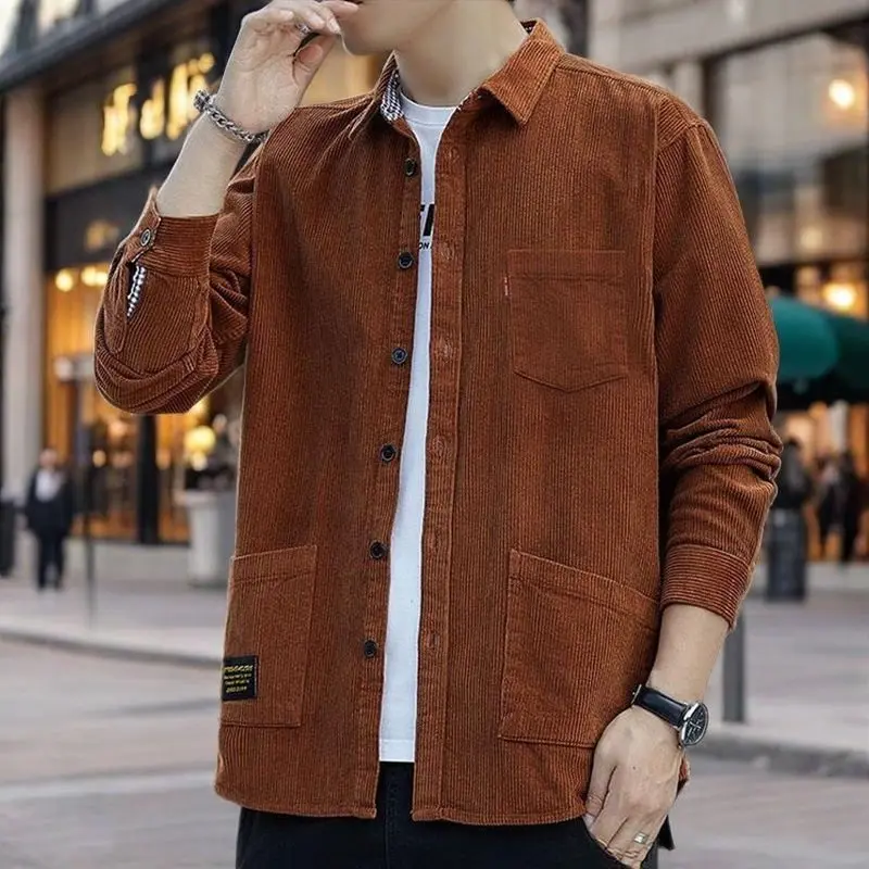 

Heavyweight Corduroy Long Sleeve Shirt Men's Casual Multi-Pocket Workwear Resistant to Dirt And Wear Outerwear Youth Fashion