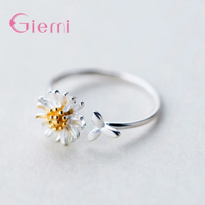 Personality Vintage Finger Jewelry 925 Sterling Silver Daisy Flower Rings Adjustable for Women Girl Opening Rings