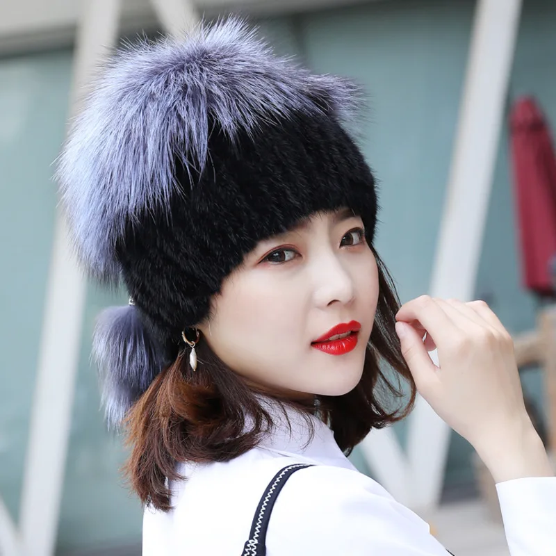 

New Mink Fox Fur Straw Hat Children's Winter Mink Fur Mink Fur Hat Leather Weaving Ear Protection Warm Korean Version Versatile