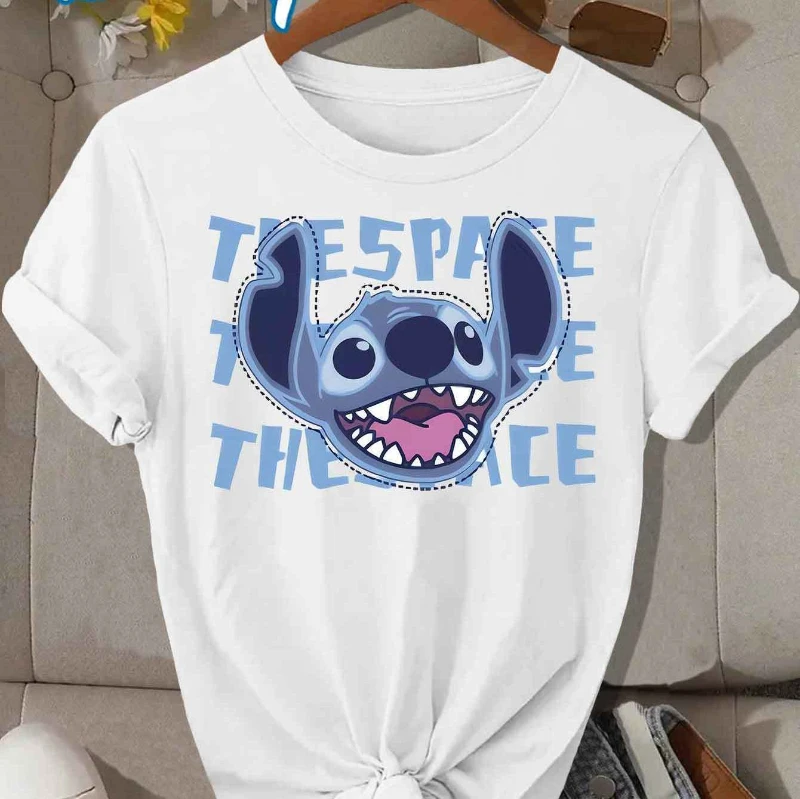 

2025 New Disney Stitch Head Photo Printed Pattern Short Sleeve, Popular New Girl Round Neck T-shirt, Loose Casual Short Sleeve