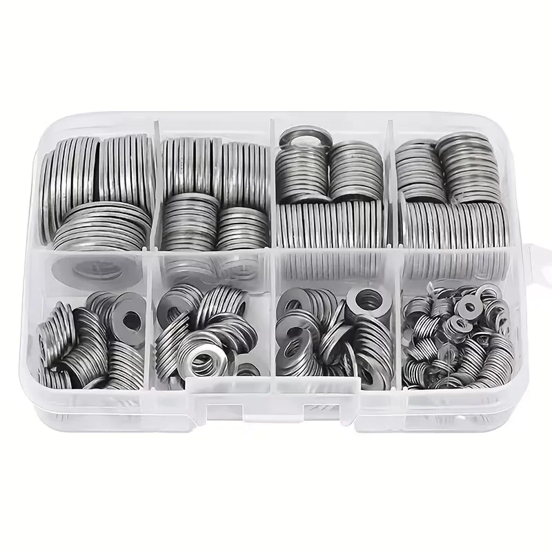 180pcs Stainless Steel Flat Washer Assortment Kit, M2 M2.5 M3 M4 M5 M6 M8 M10 Washers for Home Decorations and Factory Repairs