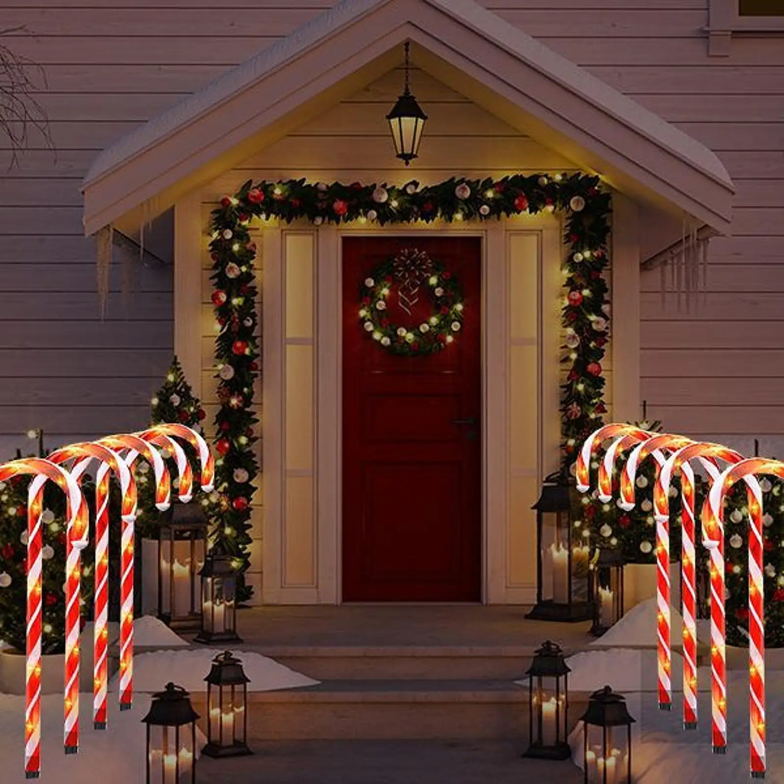 

Christmas Candy Cane Lights Decor Patio Xmas Walkway Holiday Sidewalk Party Garden LED Decor Outdoor Decoration Pathway Markers