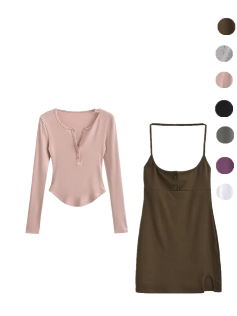 

Сексуальный комплект Spicy Girl U-образной формы на груди с длинным светом и боковым разрезом, тонкая висячая юбка Ne ort, женский комплект Faion, летний комплект...