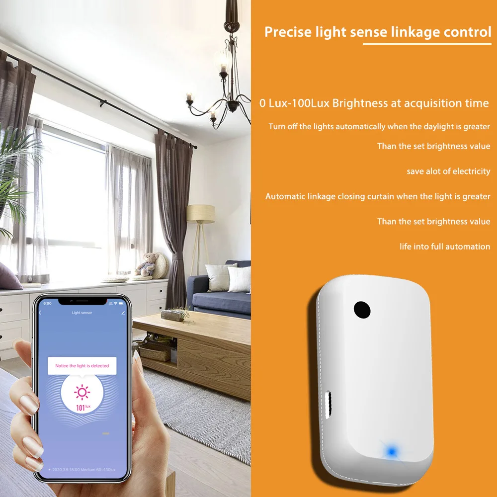 Tuya Smart WiFi sensore di luce Lux Meter misura illuminamento rilevatore di luminosità per l\'automazione domestica collegamento Smart Curtain Open