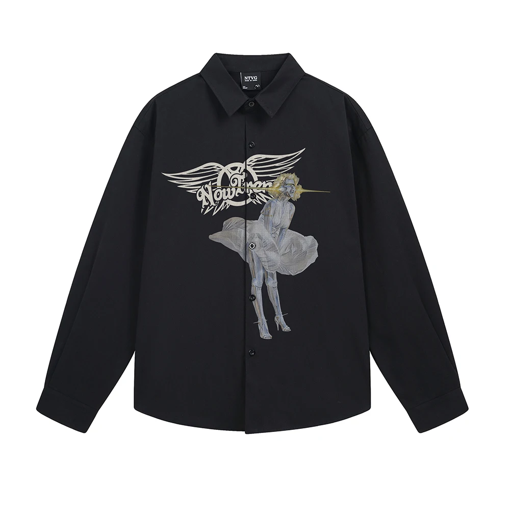 Printed Goth Men's Shirts Y2k Streetwear Designer Tops Oversized Long Sleeve Shirt For Man Korean Popular Clothes Japanese Style