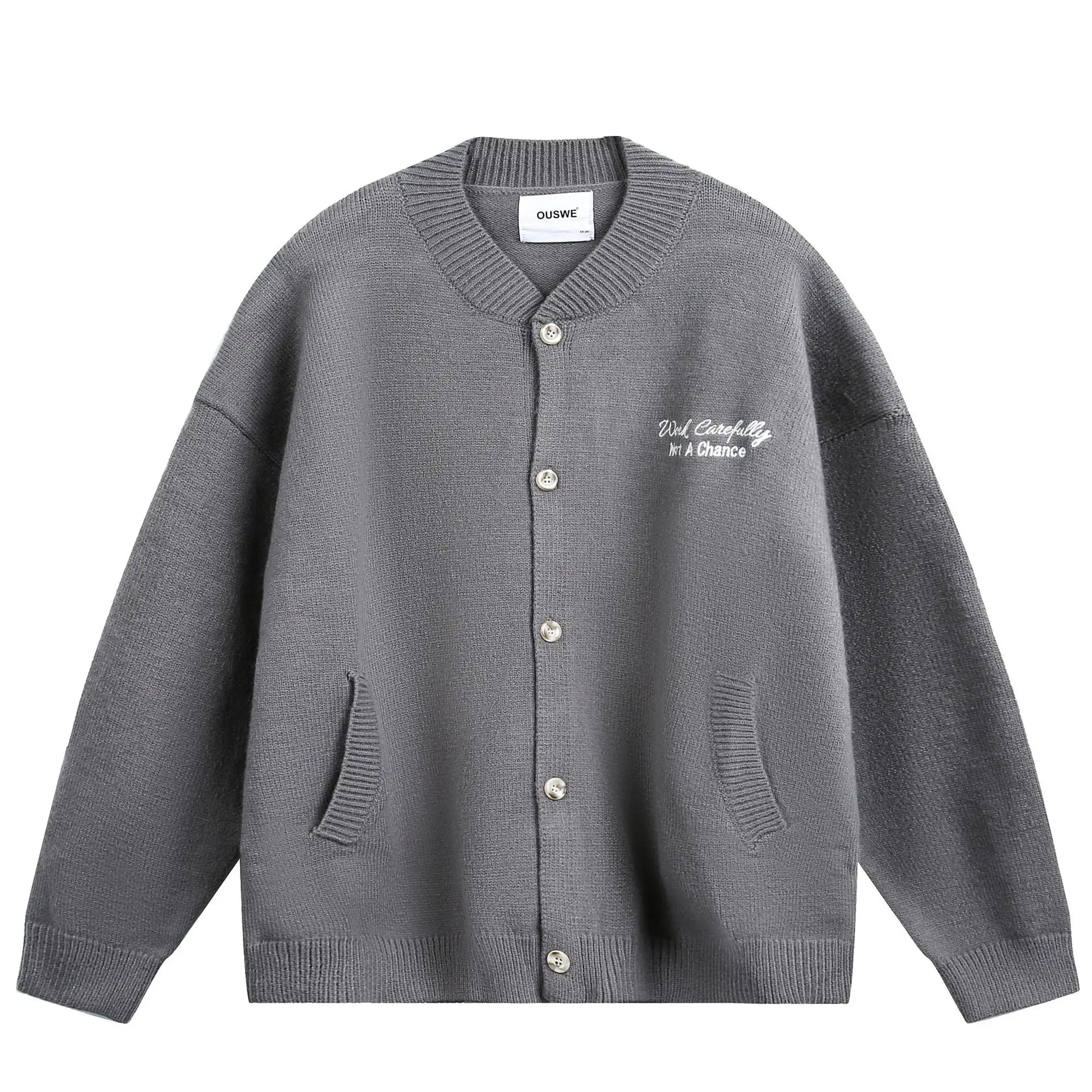 

Вязаный кардиган с вышивкой букв в американском ретро-стиле колледжа, свободный свитер унисекс с v-образным вырезом, бейсбольная куртка