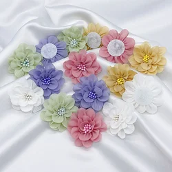 10pcs 5cm handmade Organza fabric flower children's clothing accessories Wedding headwear Women's necklace decoration DIYflowers