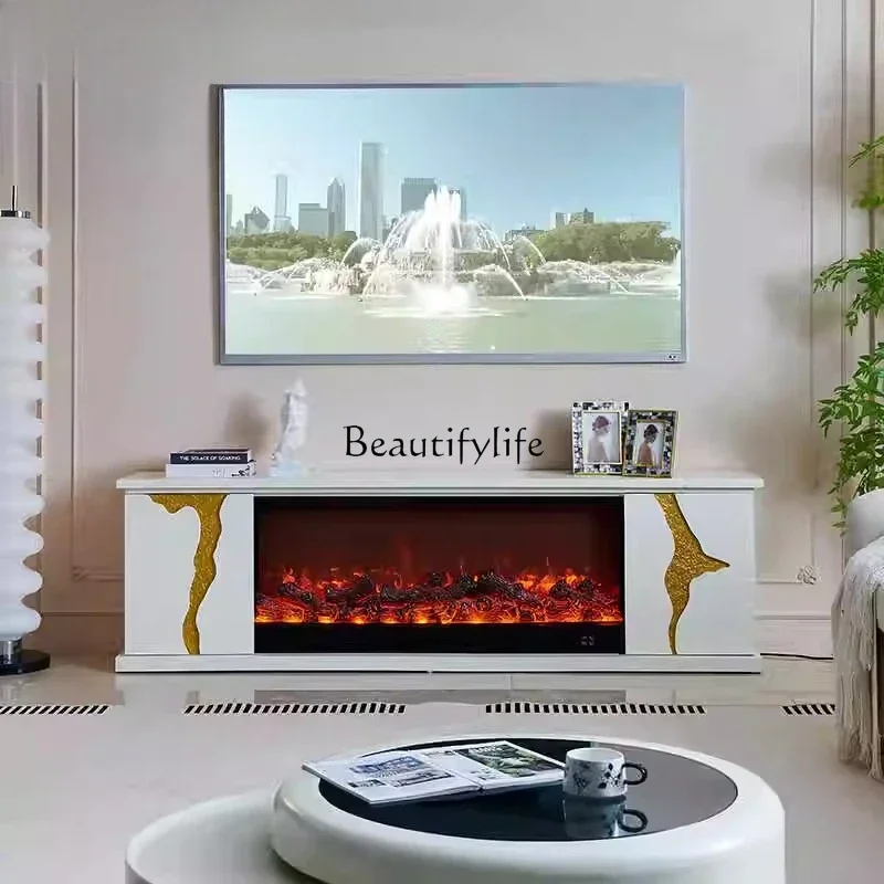 03.French fireplace TV household solid wood American locker, simulated flame electronic fireplace core