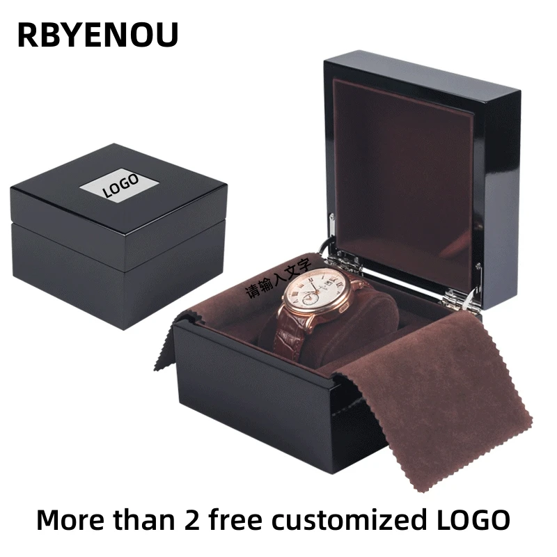 OEM Black Bright Paint MDF Created Brand Watch Case Free Customization Logo Watch Band Display Storage Watch Organizer Box OEM