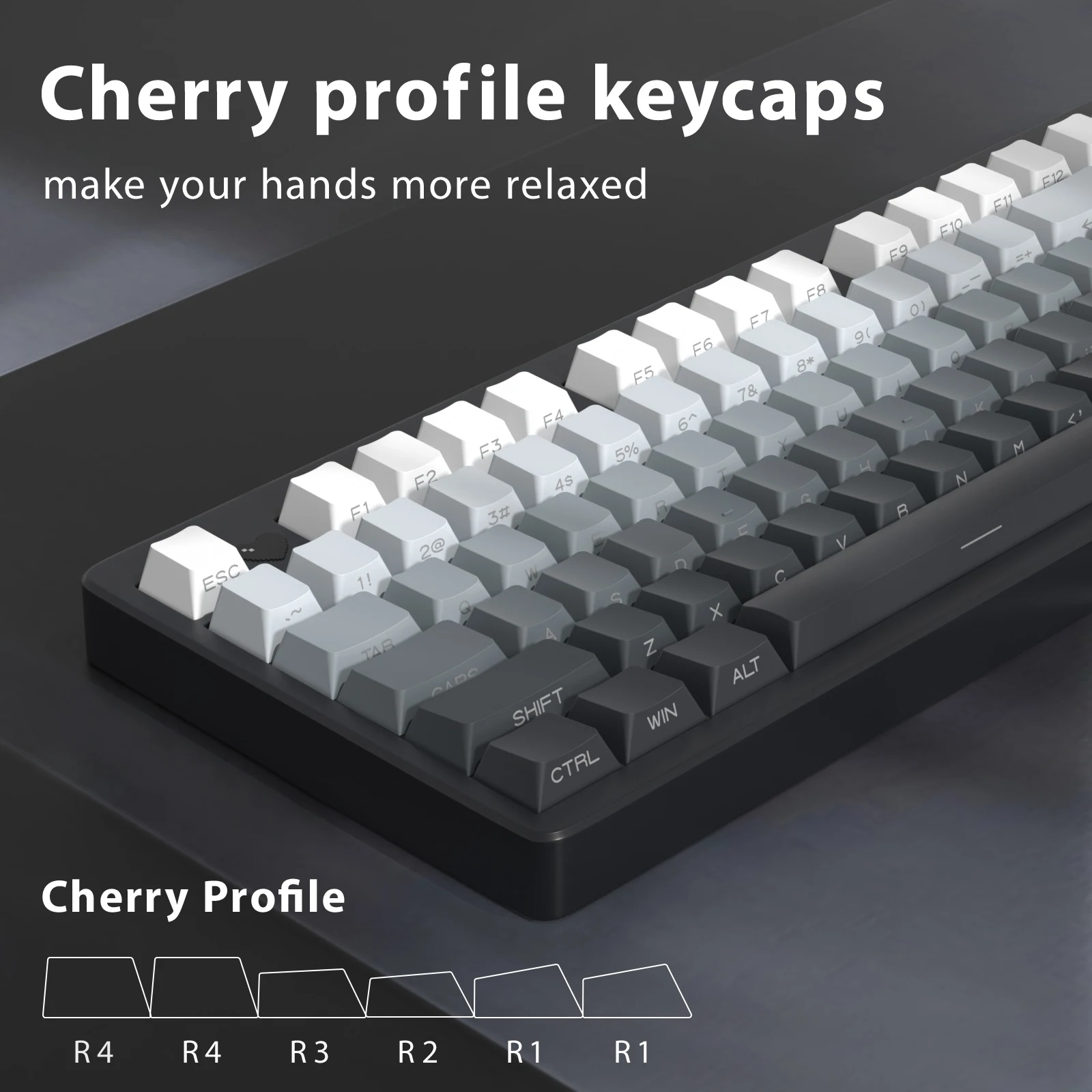 KBDiy 133 Keys Side Printed Gradient Grey Keycaps 60 PBT Cherry Profile Keyboard Keycap for Mechanical Custom for MX Switches