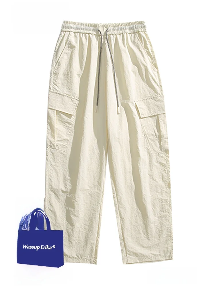 

Wassup Erika Men's Qui Dry Sports Pants Ice Silk Casual Trousers Loose Fit Summer Long Pants Straight Leg Basic Color