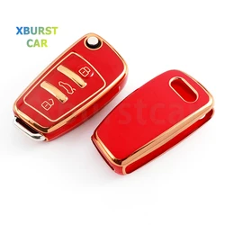Gold Edge TPU Fob Shell Car Folding Key Cover Case for Audi A3 8L 8P A4 B6 B7 B8 A6 C5 C6 4F RS3 Q3 Q7 TT 8L 8V S3 Accessories