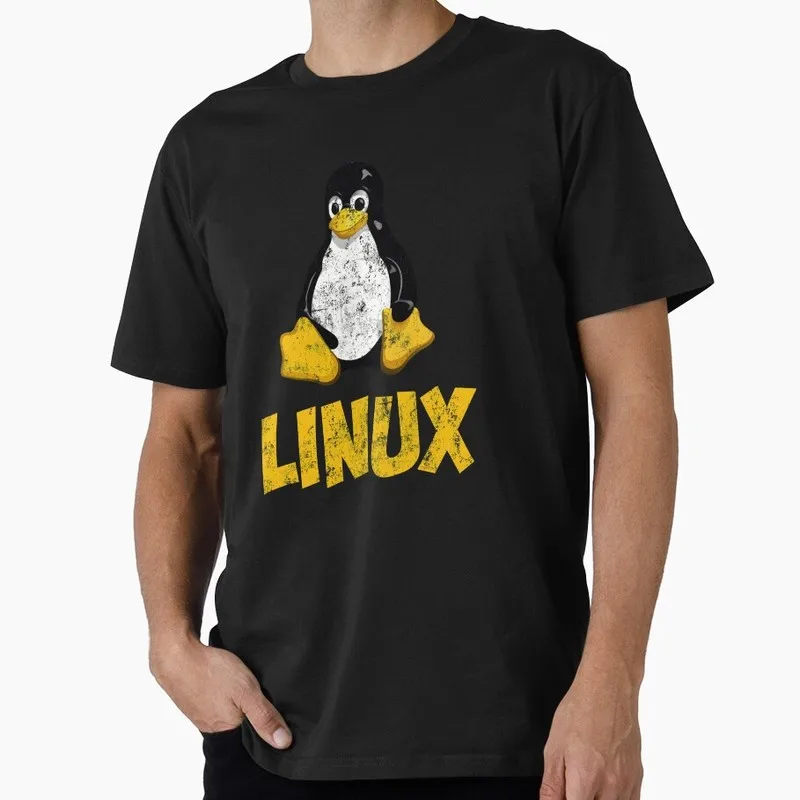 Vintage Linux Logo Tux Retro Operating System Graphic T‑Shirt Casual Short Sleeve Tees Geek IT Developer Fan Gift Tops S-6XL