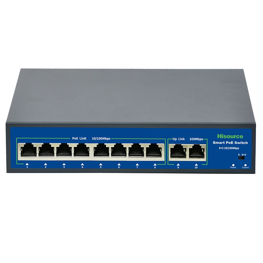 Switch POE 8 + 2 porte 100Mbps Ethernet 48V-52V Switch IEEE802.3 at/af per telecamera CCTV