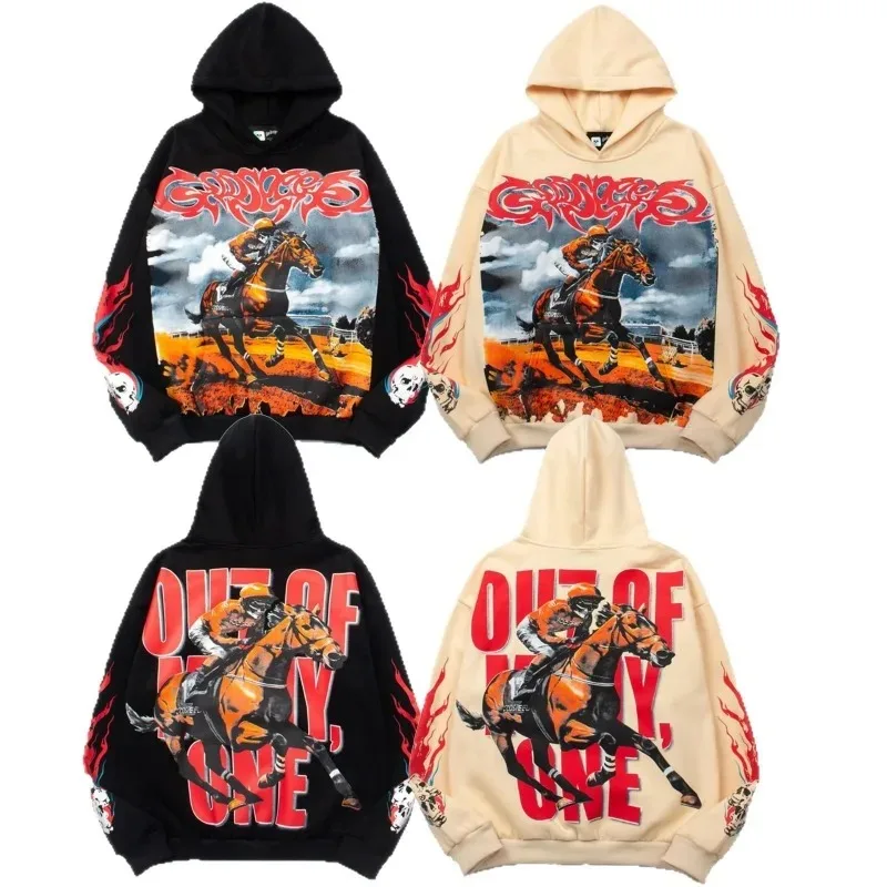 هاي ستريت القوطية هوديس الرجال القطن الهيكل العظمي المطبوعة بلوزات النساء القوطية هودي البلوفرات الرجال الملابس طويلة الأكمام