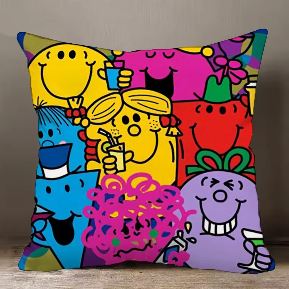 Gifts Mr. Men and Little Miss Pillow Case Pillowcase Anti-dustmite Pillow Invisible zipper silky short plush Sofa cushion cover