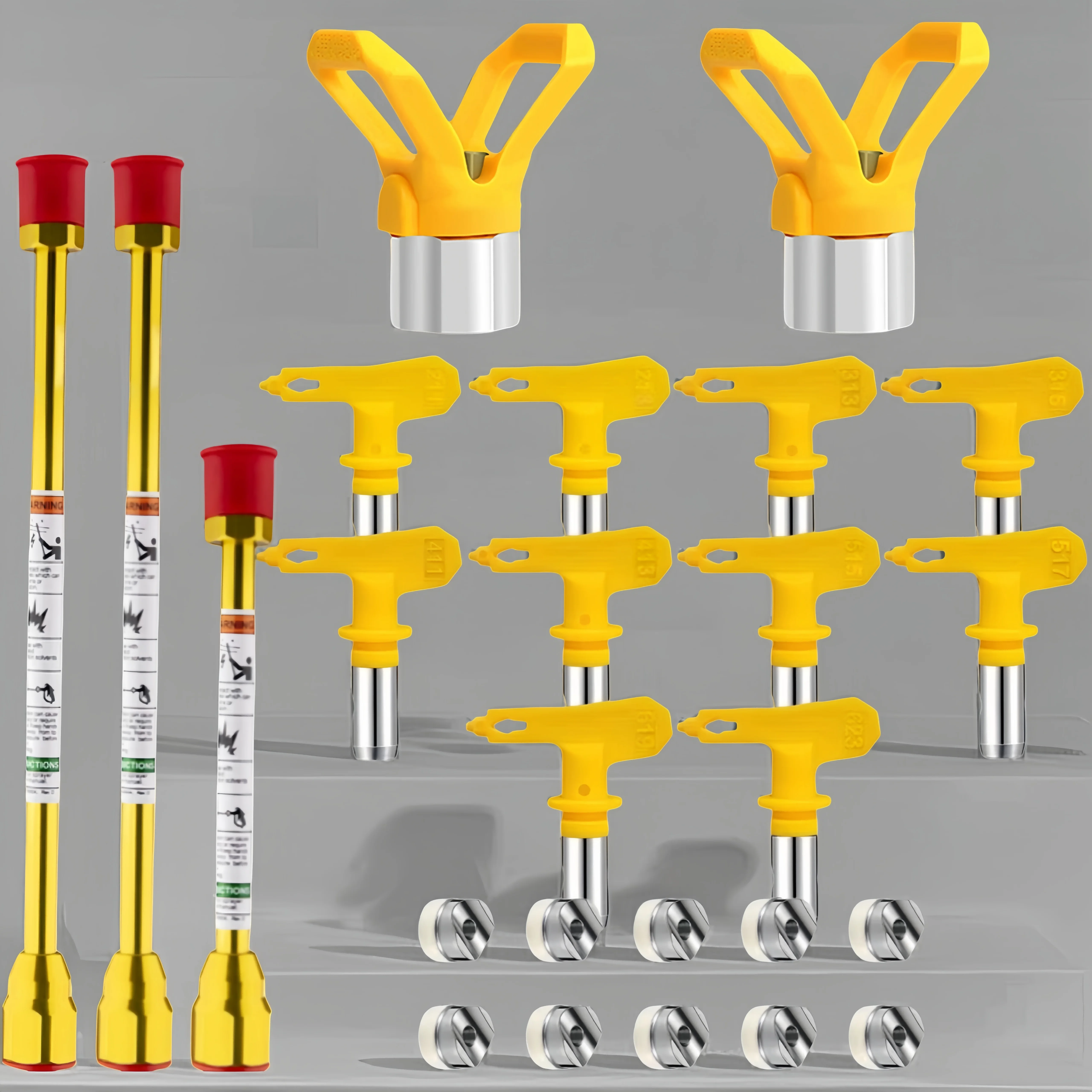 Universal Airless Paint Sprayer Tips Kit with 10 Nozzles(211-623) 3 Extension Poles & Seals for Latex Paint