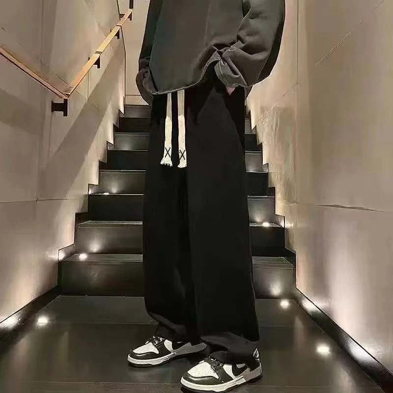 

American High Street Men's Spring Autumn Wide Leg Casual Pants Student Straight Tube Loose Sweatpants Faionable All-Match