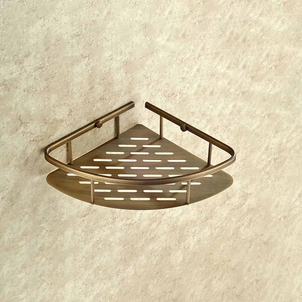 Antique Brass Bathroom Accessory Corner Bath Shower Soap Tray Caddy Basket Wire Storage Rack Wall Mounted Nba520