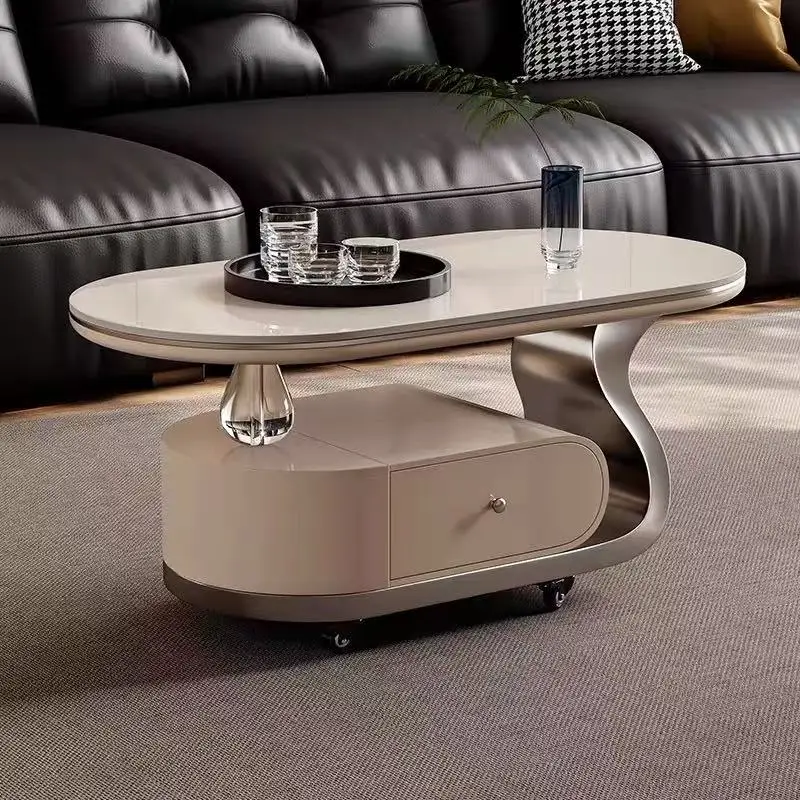 

#Rolling Stone Coffee Table, Mobile Tea Table with Drawer Storage for Living Room
