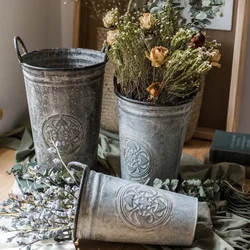 Snowflake Iron Skin Flower Vase, Retro Rust Spot, Flower Shop Decoration, Double-sided Handle, Plant Bucket, Home Decor