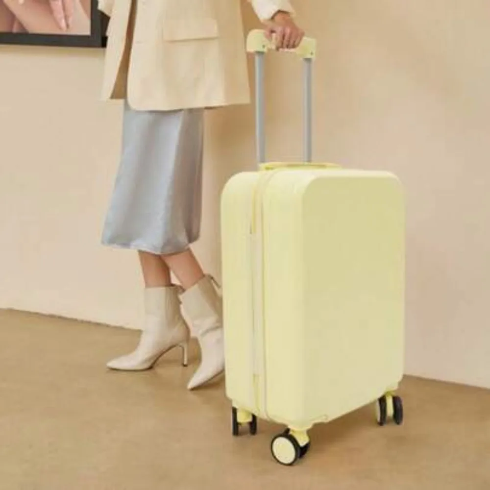 Maleta de mano de 20 pulgadas con puerto de carga USB, candado de combinación de 3 dígitos, ruedas giratorias de 360 grados, mango telescópico, maleta rígida de color amarillo claro para viajes de negocios, escapadas de fin de semana, tamaño de cabina aprobado por la aerolínea