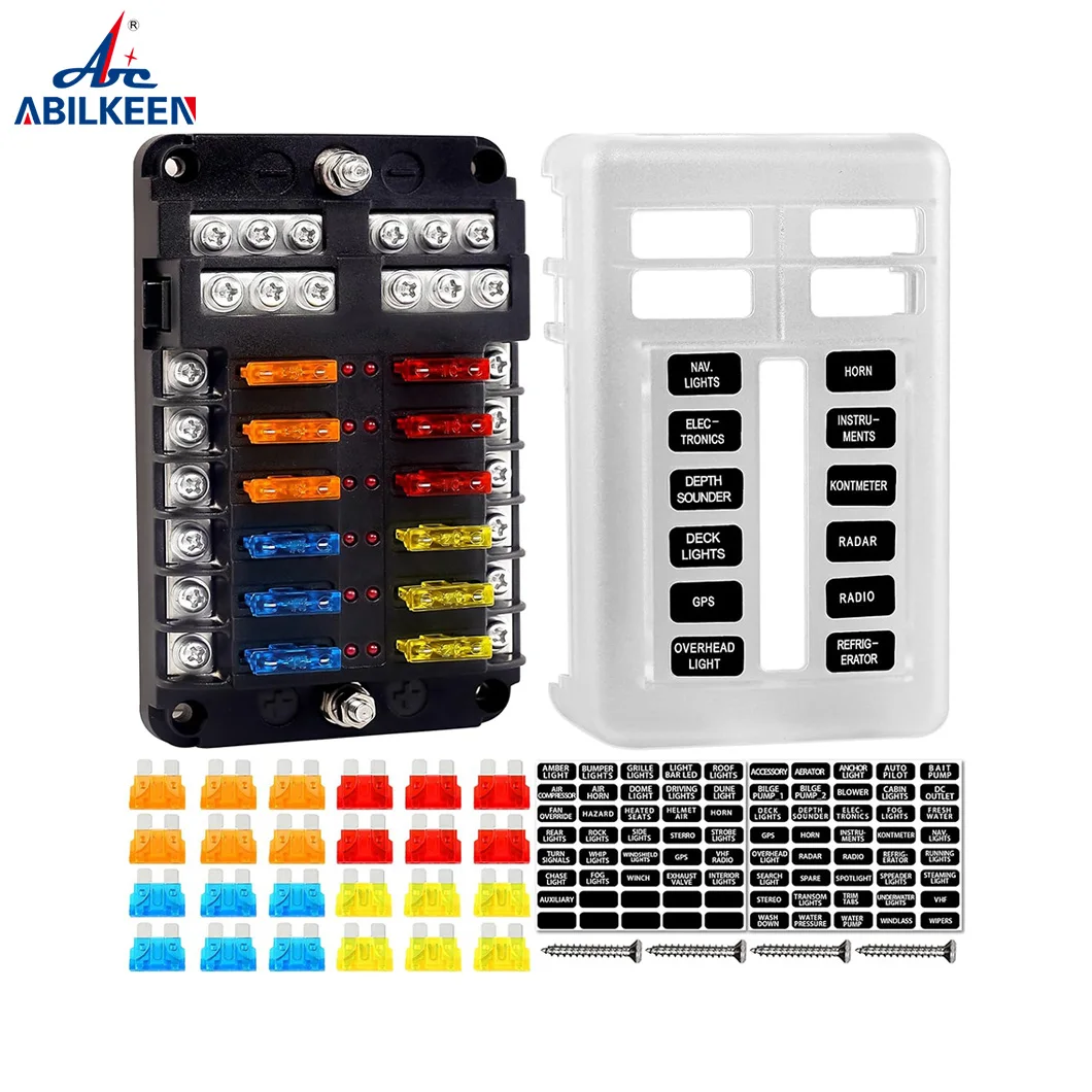 ABILKEEN 1IN 12OUT 12Circuit Automotive Blade Fuse Box LED Light DC12-24V Fuse Box Holder for Automotive Car Truck Boat Marine