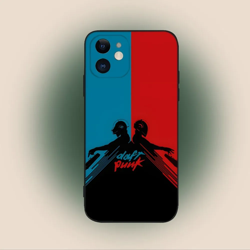 D-Daft Punk Band Frankreich Handyhülle für iPhone 15,14,13,12,11,Plus,Pro Max,XS,X,XR,SE,Mini,8,7 Weiche Silikon-Schutzhülle in Schwarz