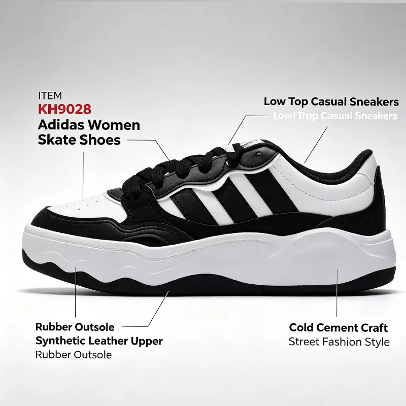 Adidas Men Low Top Skate Shoes KH9022 White Black Grey Synthetic Leather Rubber Outsole Cold Cement Casual Sneakers