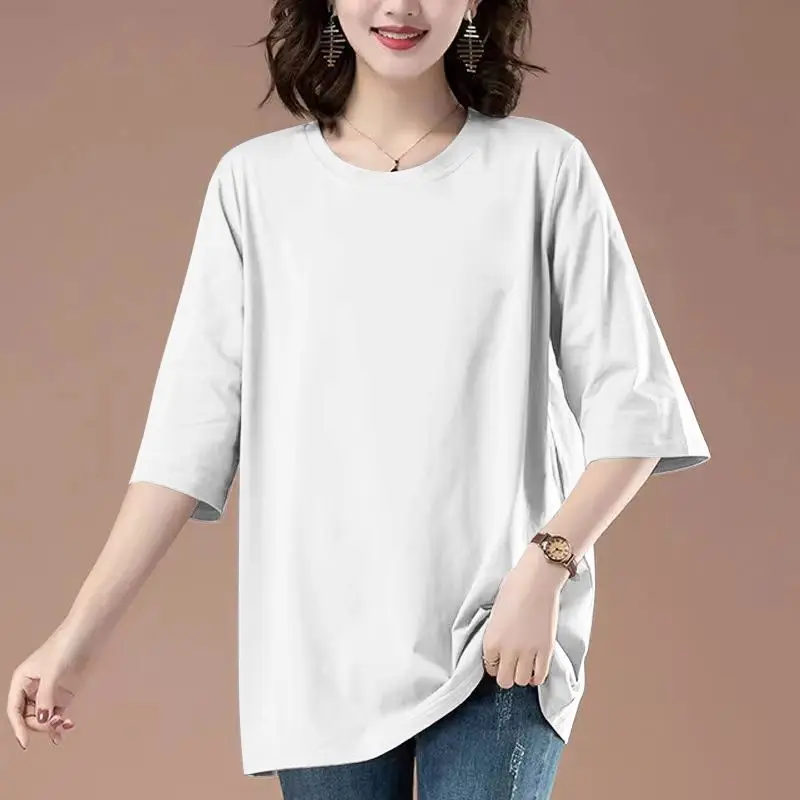 Straight Pullovers Loose Comfortable Solid T-Shirts Fashion Round Neck Simplicity Neutral Summer Thin  Casual Women's Clothing