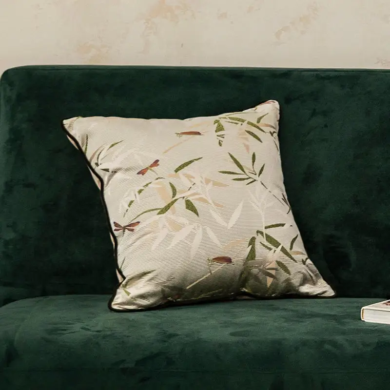 Bamboo Leaf Pillow Embroidery Three-dimensional Atmosphere Sense Retro Living Room Sofa Back Pillow Cushion Pillow