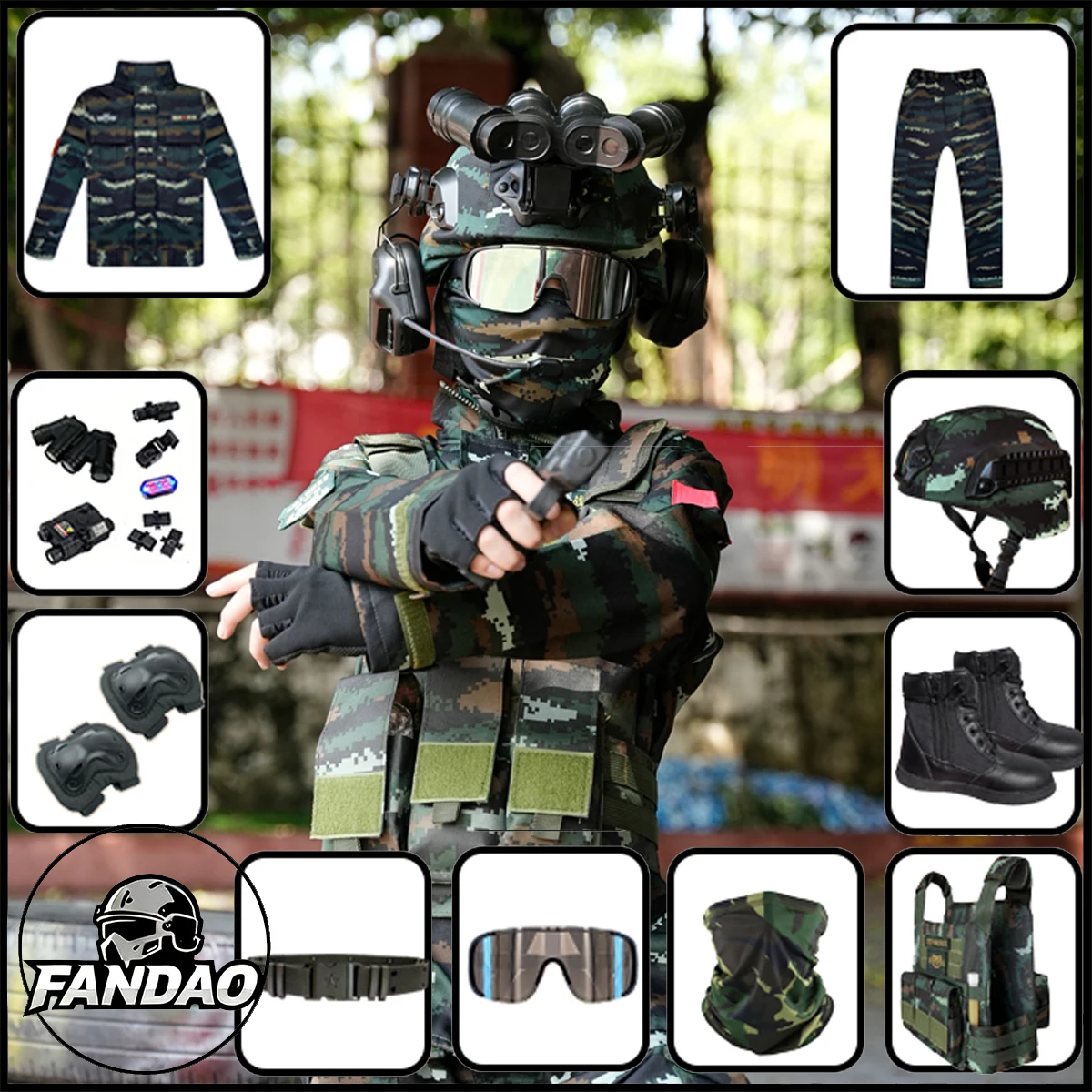 

Children's Camouflage Outfit Set with Full Set Of Tactical Helmet Kid'S Special Forces Military Training Performance Uniform