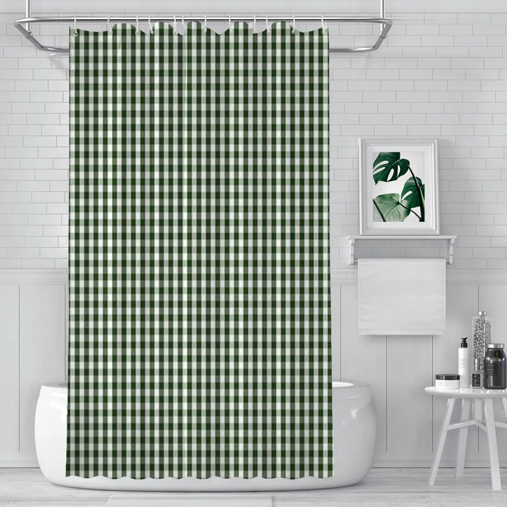 Small Dark Forest Green and White Gingham Check Shower Curtain  Bathroom Decoration Shower Curtain Birthday Gift