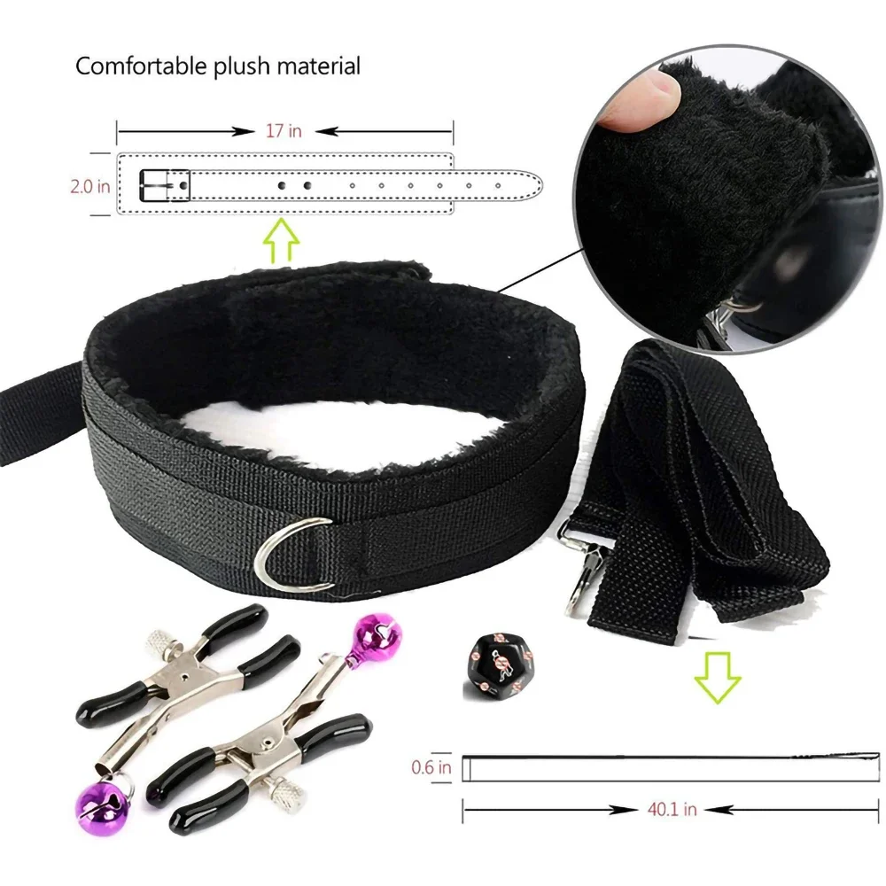 Sexy Nylon BDSM Kit Plush Sex Bondage Sex Toys for Women Set Handcuff Exotic Accessories Sex Games Whip Nipple Clamp Sex Toys 18