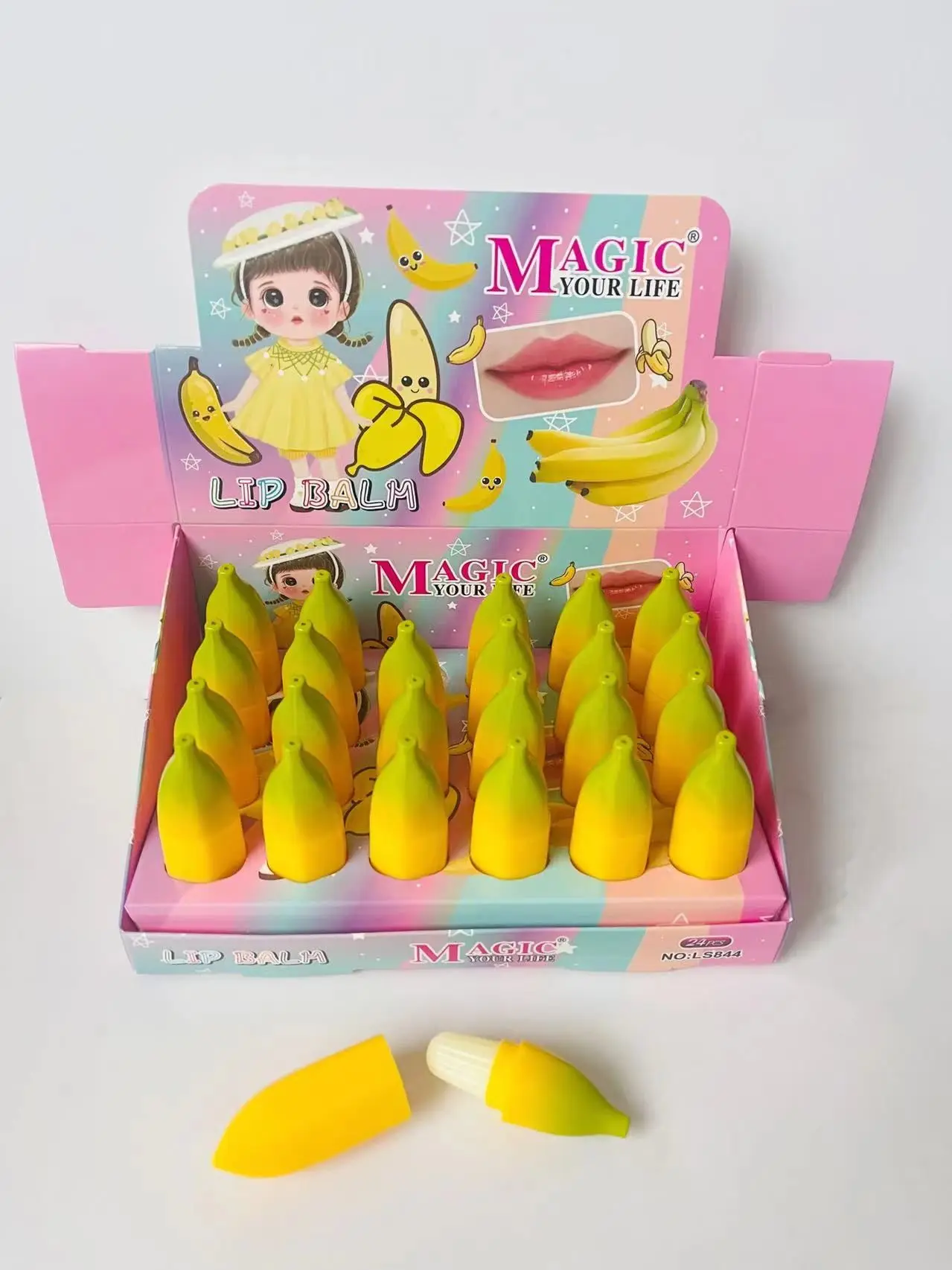 Natural Fruit Banana Hidratante Lip Balm, Cosméticos Incolores, Bebida Bonito, Fornecedor Private Label, Nova Venda Quente